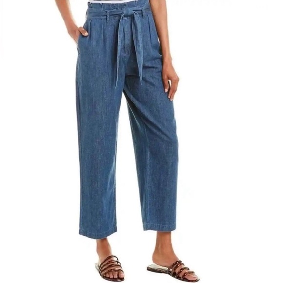J CREW Paper-Bag Pant Chambray Size 4 Coastal Lightweight Cotton Hemp High Rise - Picture 1 of 16